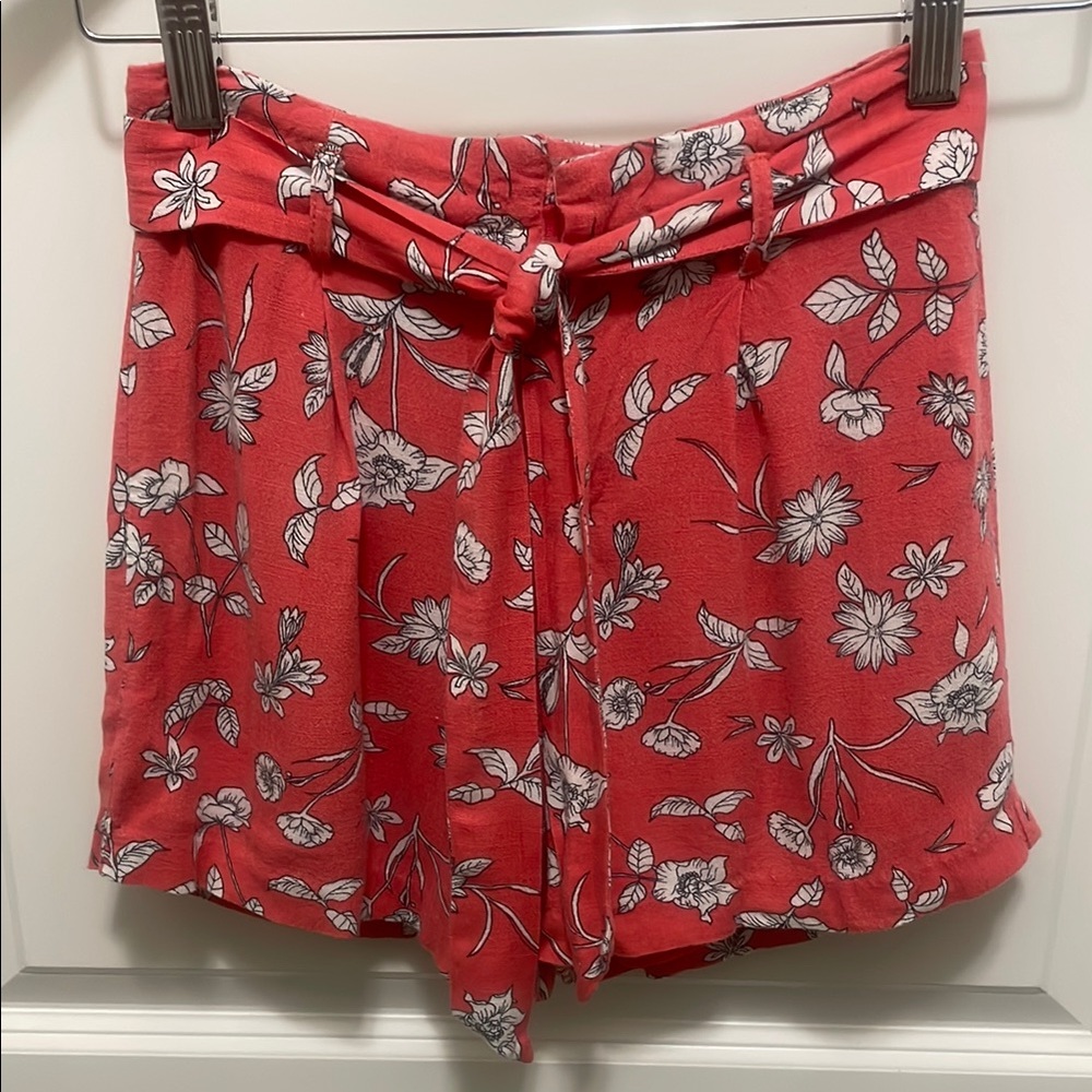 GB girls Coral and White Floral Print High-Waisted Shorts size 10